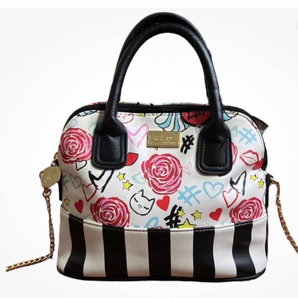 New! Betsey Johnson Luv Betsey Cat Heart Print Crossbody Shoulder Purse Bag